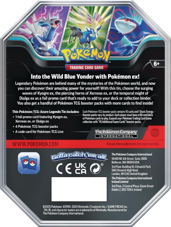 Pokémon TCG: Azure Legends Tin – Xerneas ex (4 Booster Packs & 1 Foil Promo Card) - Image 2