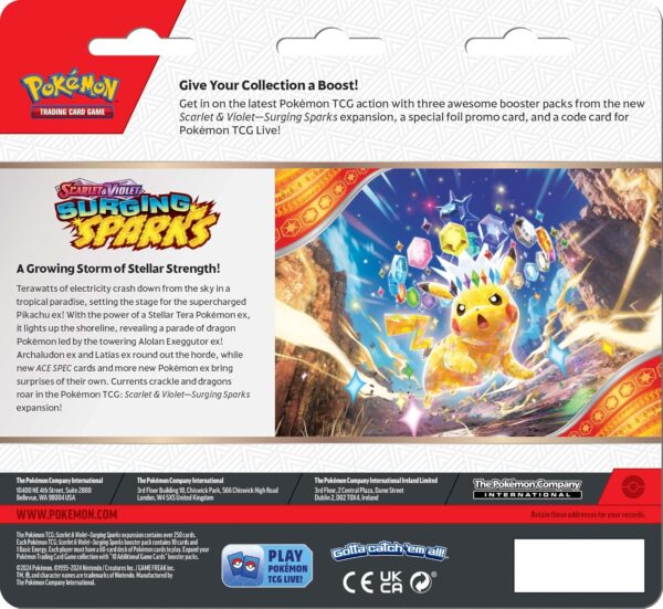 Pokémon TCG Scarlet & Violet 8 Surging Sparks Three Booster Blister - Image 3