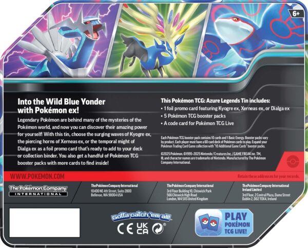 Pokemon TCG: Azure Legends Tin - 5 Packs (Random Tin) - Image 2