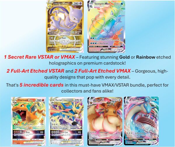 5 Pokemon Card VMAX/VSTAR Bundle - X2 VSTAR - X2 VMAX - X1 Secret Rare - No Duplicates - Image 2